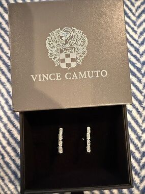 Vince Camuto Silver Crystal L-Shaped Hoop Earrings